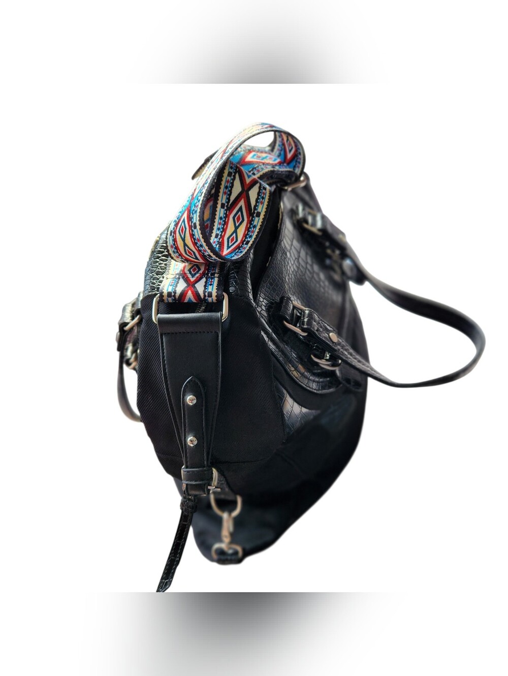 Lululemon Athletica Black  Women's Shoulder Travel Bag with Colorful Strap